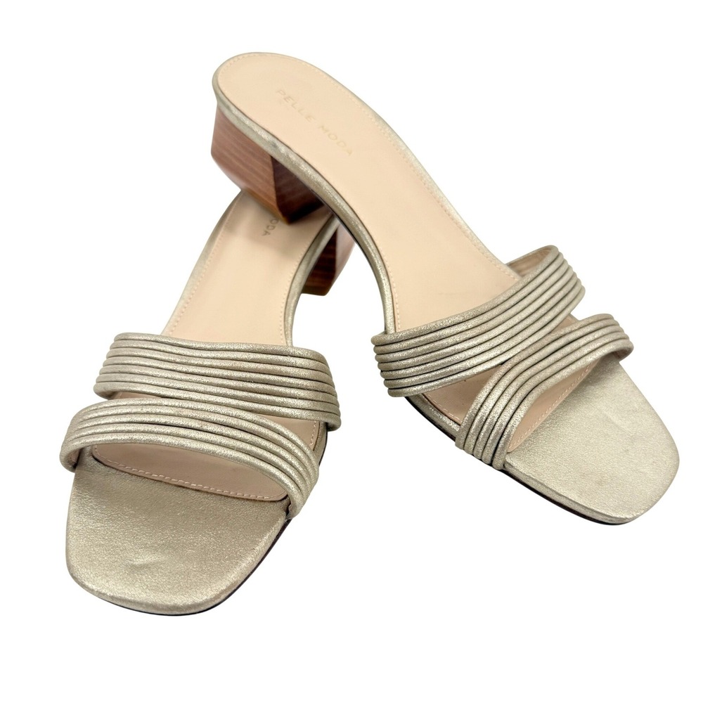 Pelle Moda Innia Slide Sandals Women 11 Gold Metallic  Block Heel Square To